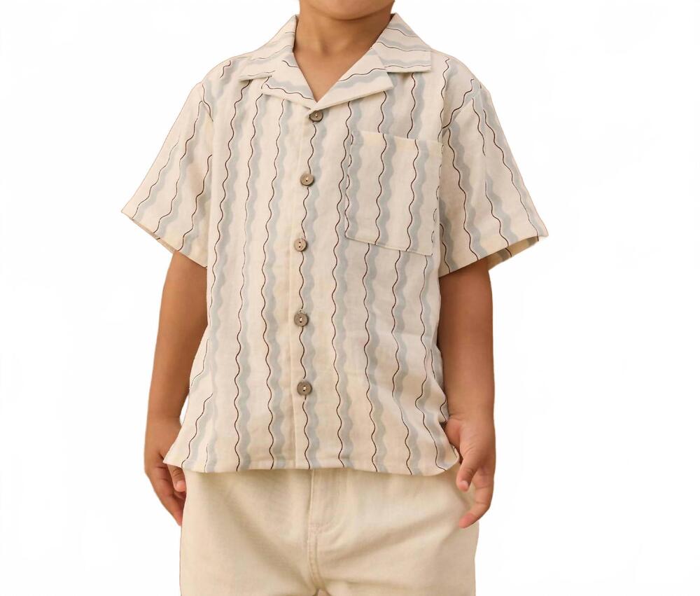 NEW RYLEE + CRU boy's lapel collar shirt in wave stripe